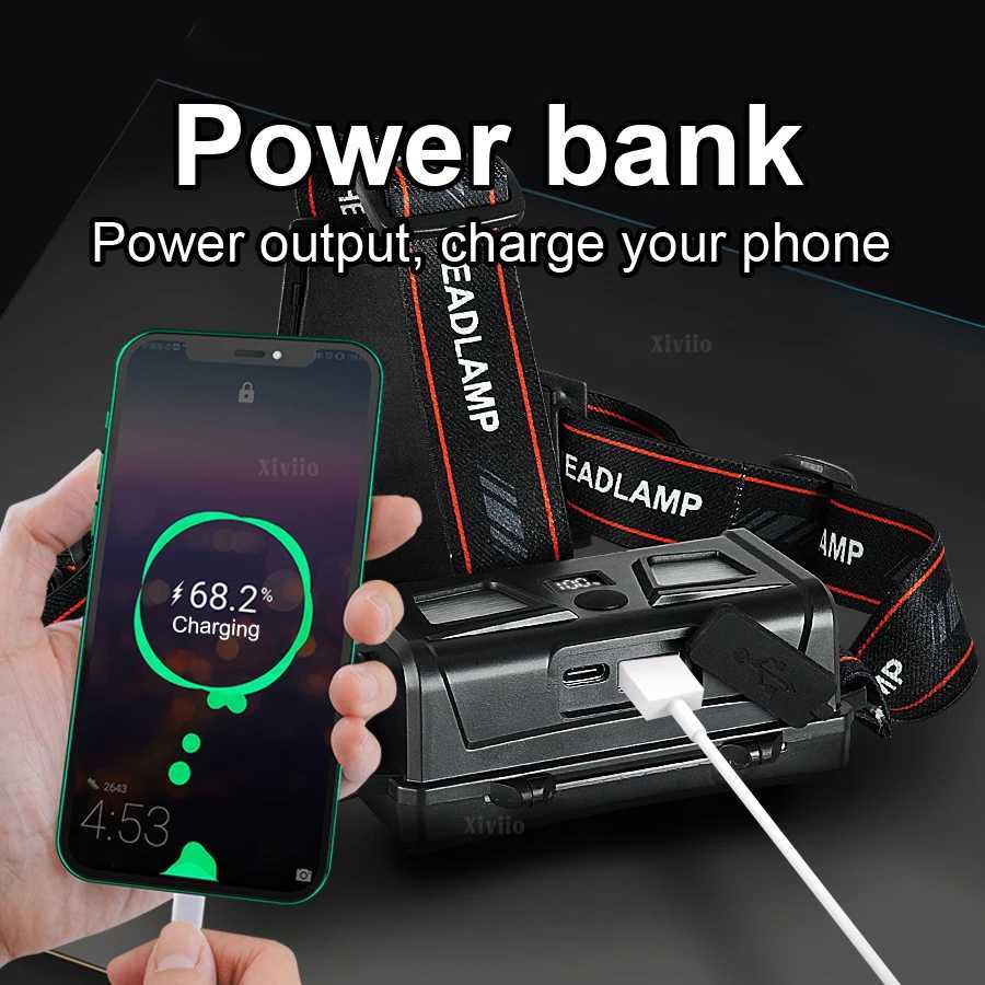 5000000LM Super Powerful LED Headlamp White/Purple Light Rechargeable Headlight 18650 Head Flashlight Waterproof Fishing Lantern H260307