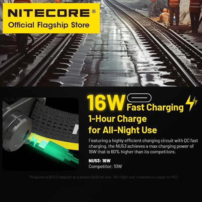 NITECORE NU53 USB-C Rechargeable Headlamp 16W Fast Charge Running Industrial Headlight 1800 Lumens Built in 6000mAh Battery H260307
