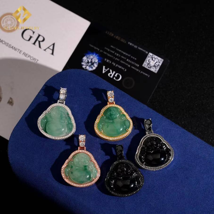 New Arrival Moissanite Pendant Jade Buddha Statue Pendant 925 Sterling Silver Pendant Ice Out VVS Moissanite Pass Diamond Tester