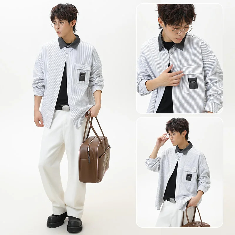 Couple Shirt Long Sleeve Striped Shirts Spring Blouses Unisex Fashion Loose Blouse Y2K Men Clothing Casual Girls Clothes 260228