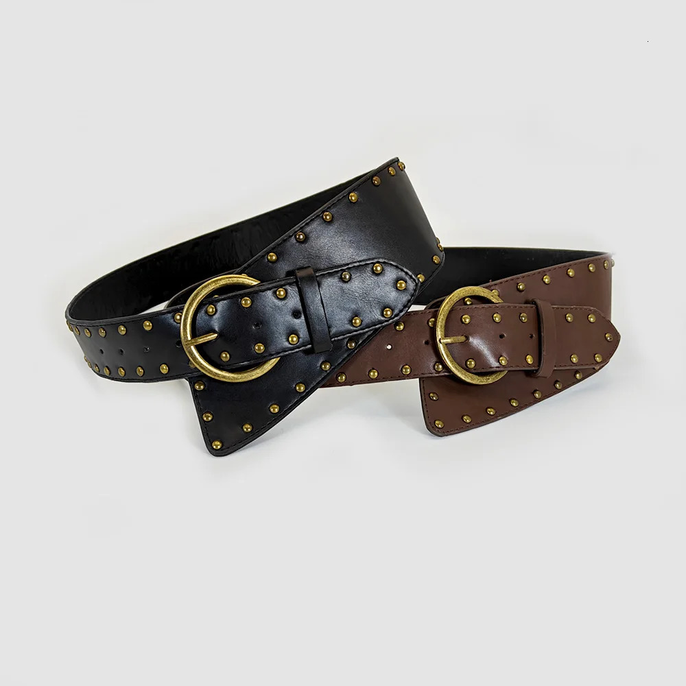 Western Cowboy Cowgirl Corset Leather belt for Women Punk Gothic decorative Wild Waistband Female womens retro rivet wide belt 260302