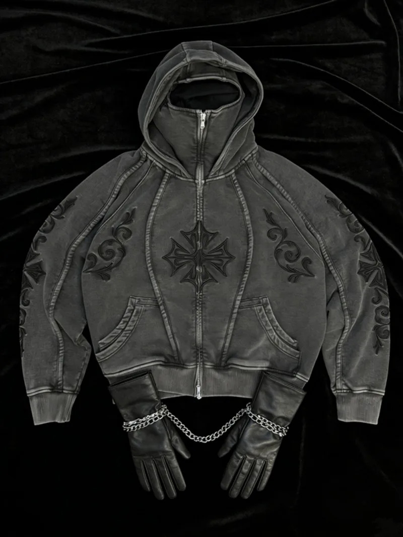2026 American Fashion Heavy Zipper Hoodie Men Street Hip Hop Vintage Casual Loose Sweatshirt Unisex Punk Rock Joker Hoodie 260228