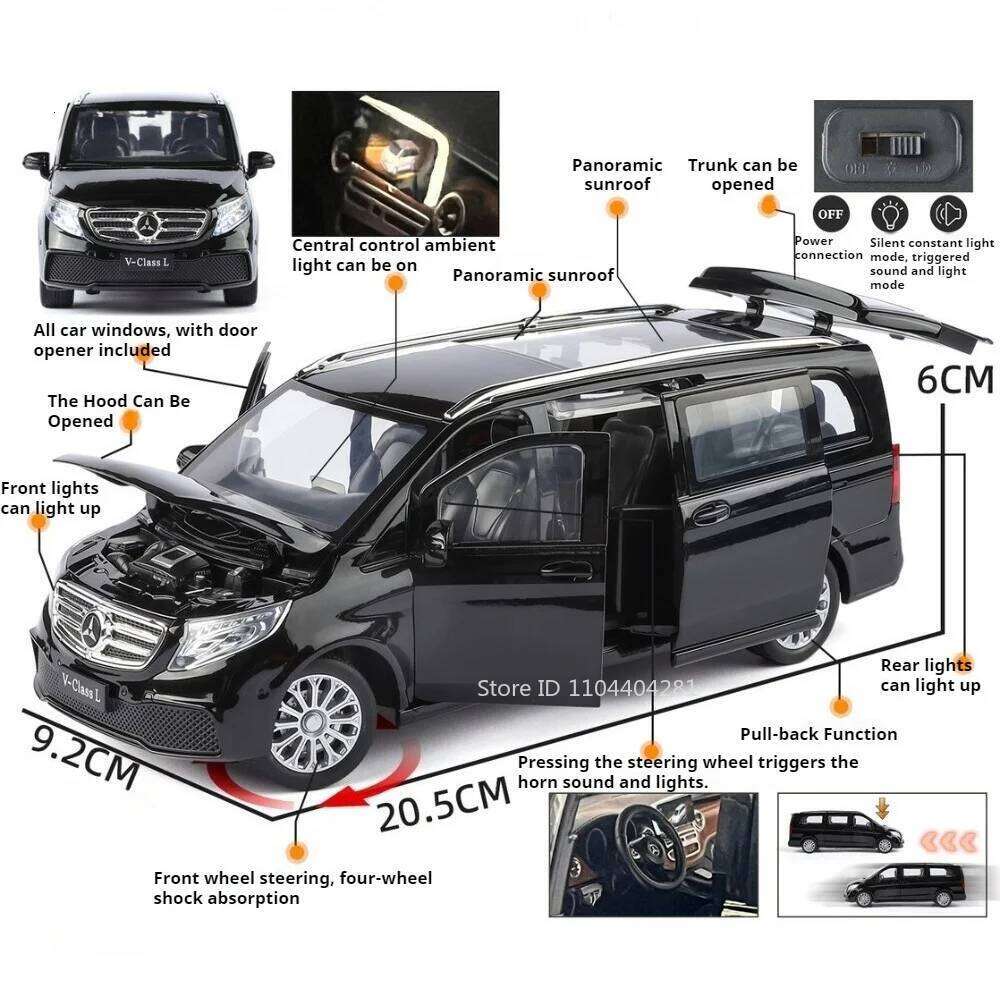 1:24 V260L Vellfire Diecast Alloy Models Toys Cars Sound Light Pull Back Doors Opened Miniatute Business Vehicles Surprise Gifts Z260307
