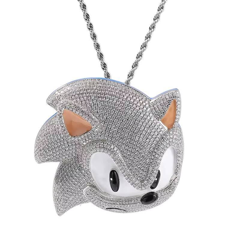 Personalized Hip-hop Luminous Sonic Cartoon Pendant Necklace Mens Street Copper Diamond Cute Necklace