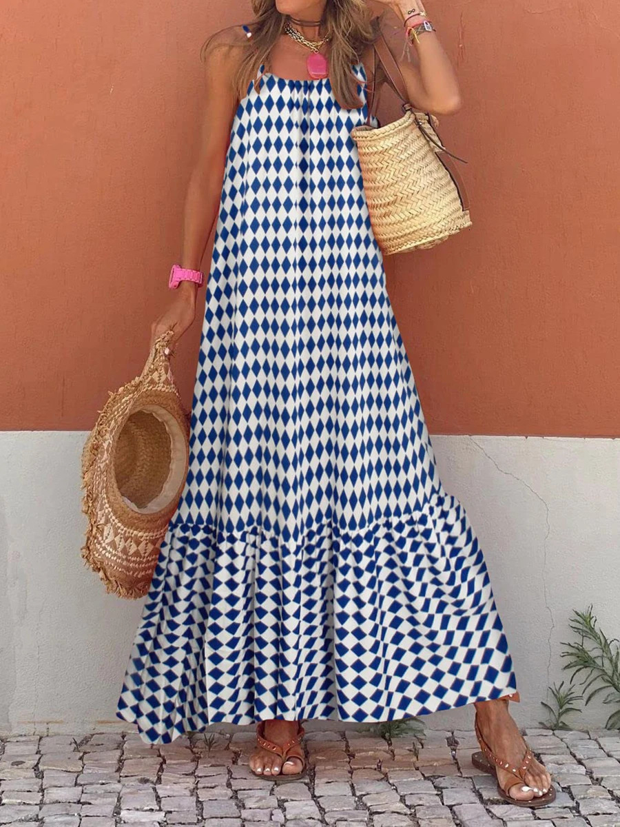 Womens Sleeveless Long Boho Dress Summer Loose Print Spaghetti Strap Flowy Dresses Bohemian Sundress Beachwear Party Coctail 260306
