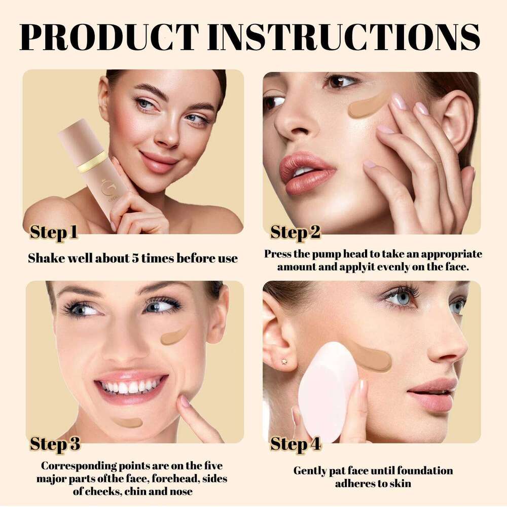 4-in-1 Foundation Serum Liquid Hydrating Full Coverage Concealer Light Sunscreen SPF 50 Korean Makeup 26L0306