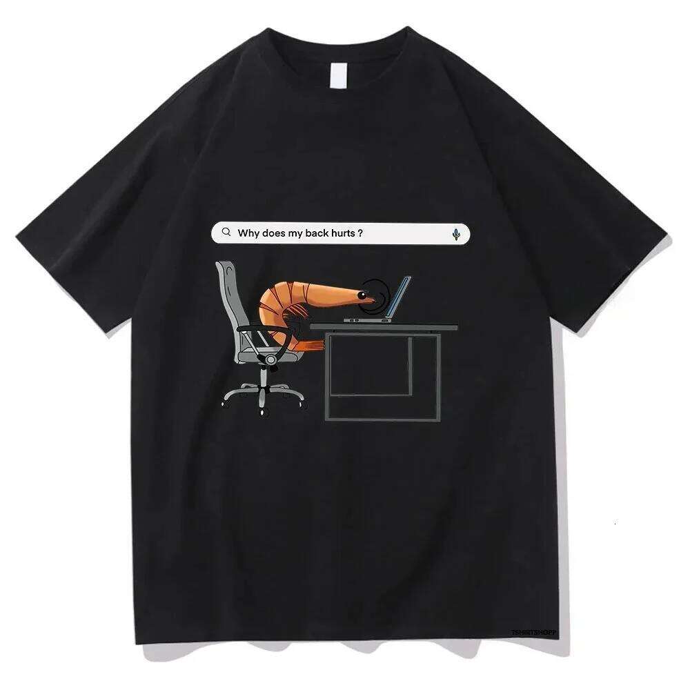 Why Does My Back Hurts Funny Shrimp Printed TShirts Women Round Neck Short Sleeve Tshirt Vintage Summer Casual Clothing XJ260306