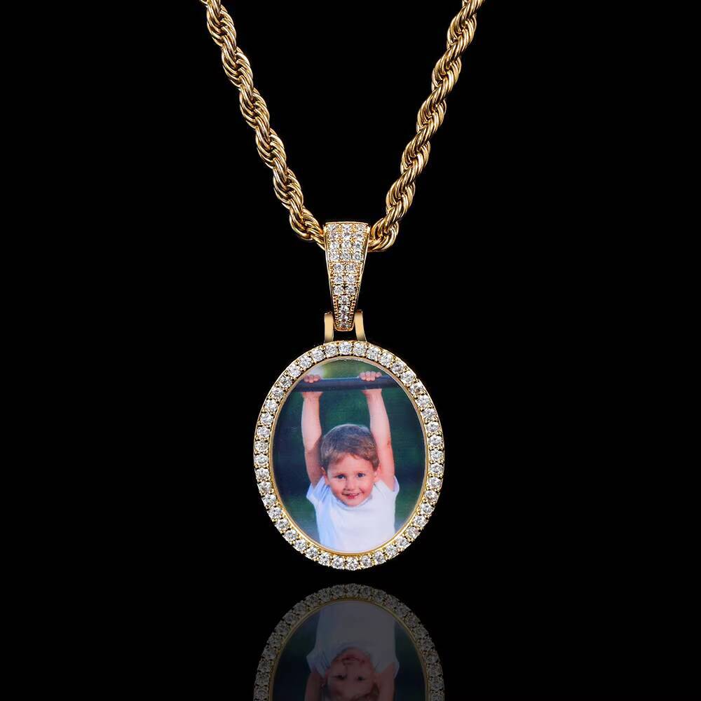 Hip-Hop S925 Silver Moissanite Commemorative Oval Photo Pendant Trend Fashion Jewelry Accessories