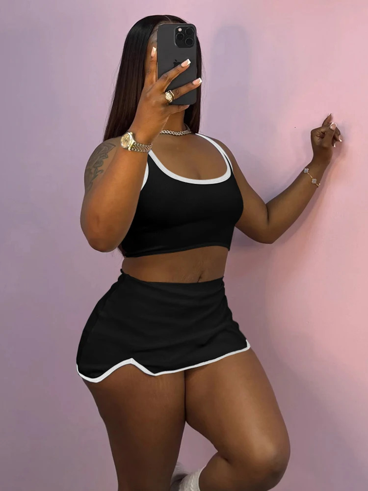 Sisterlinda Panelled Trim Matching 2 Piece Set Fashion Concise Uneck Backless Slim Crop TanksIrregular Mini Skirts Daily Suits 260306