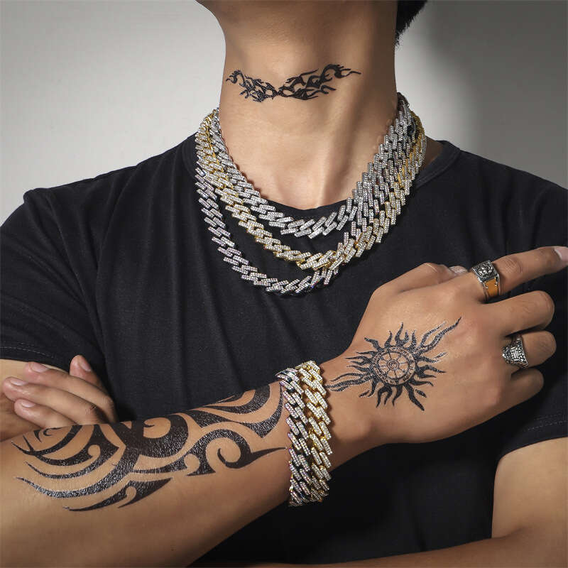 New full-diamond rhinestone Cuban chain high-quality design alloy necklace hip-hop party accessory
