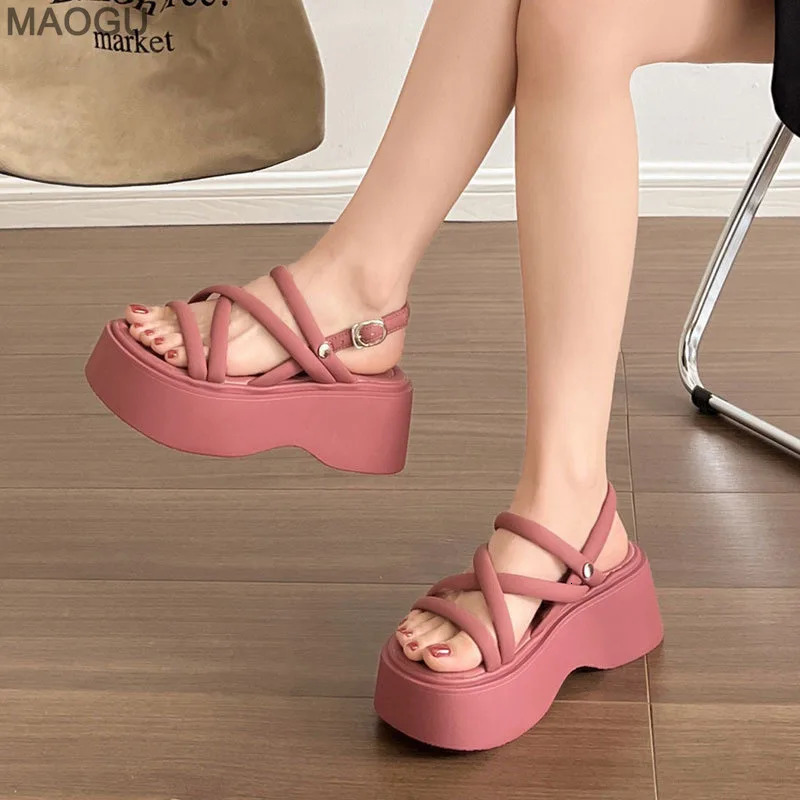 Black Wedge Sandals Women Platform Shoes Black Belt High Heels Gladiator Chunky Heeled Summer Wedges Zapatos De Mujer 260306