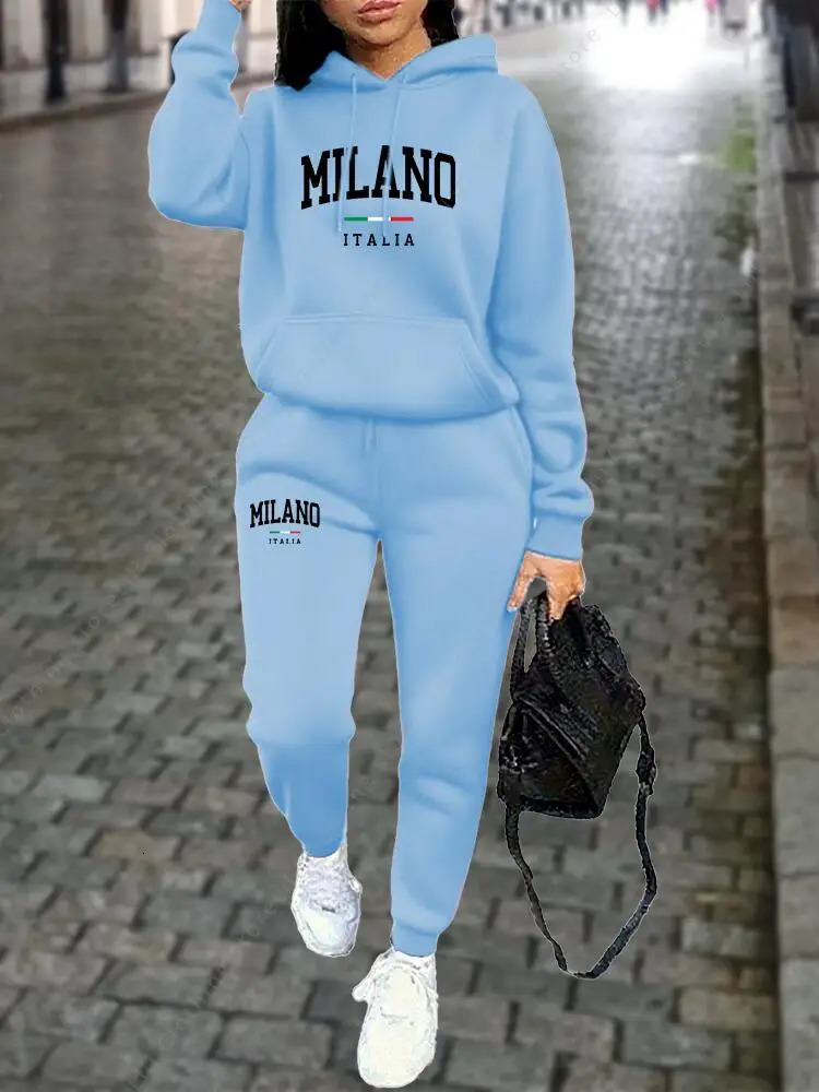 MILANO Pants Sets for Women Clothing High quality Sweatshirt Sweatpant Hoodie Suit 2 Piece Autumn Winter Outfits Woman Tracksuit 260304 - view 5