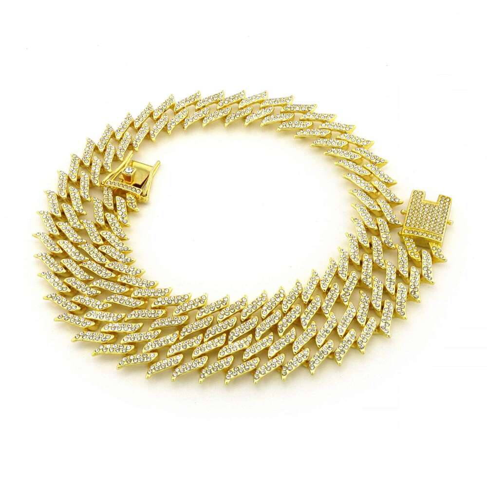 New Full Diamond Thorn Cuban Chain High-Quality Design Sense Spiked 18mm Box Clasp Alloy Hip-Hop Necklace Wholesale
