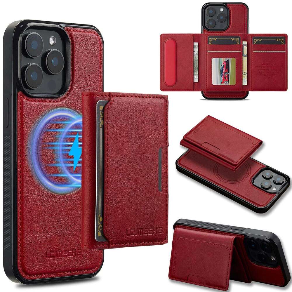 2 In 1 Detachable Magnetic Leather Case For iPhone 16 17 Air 15 14 13 12 11 Pro XS Max XR 16E 8 Plus SE Card Pocket Phone Cover H260305