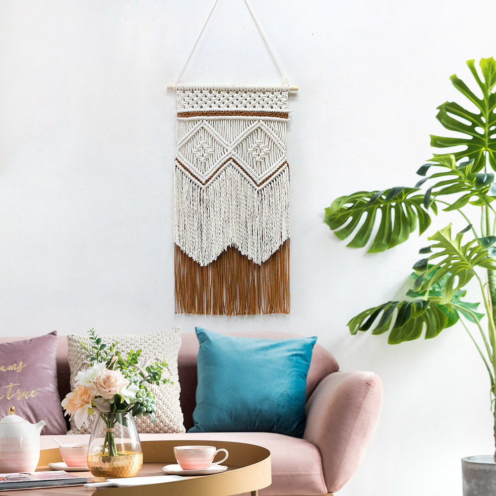 Macrame Wall Hanging Handmade Weaving Bohemian Cotton Rope Tape Home Decoration Pure Star Mural Living Room Wall Decoration 240918