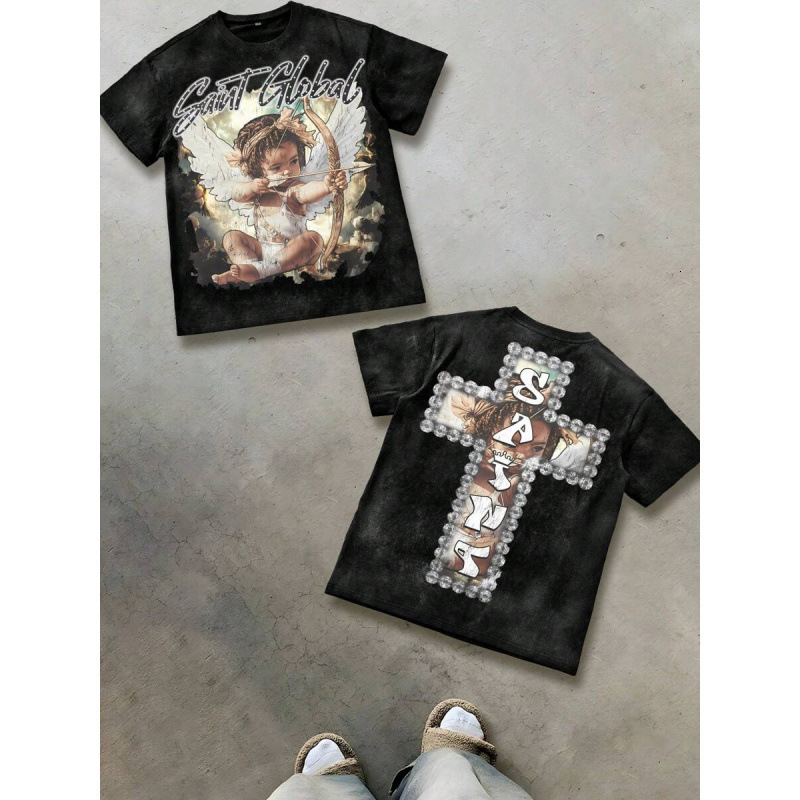 Luxury Brand Designer Clothes Pure Cotton Washed 230G T-Shirt Combining Faith And Fashion: Cheru