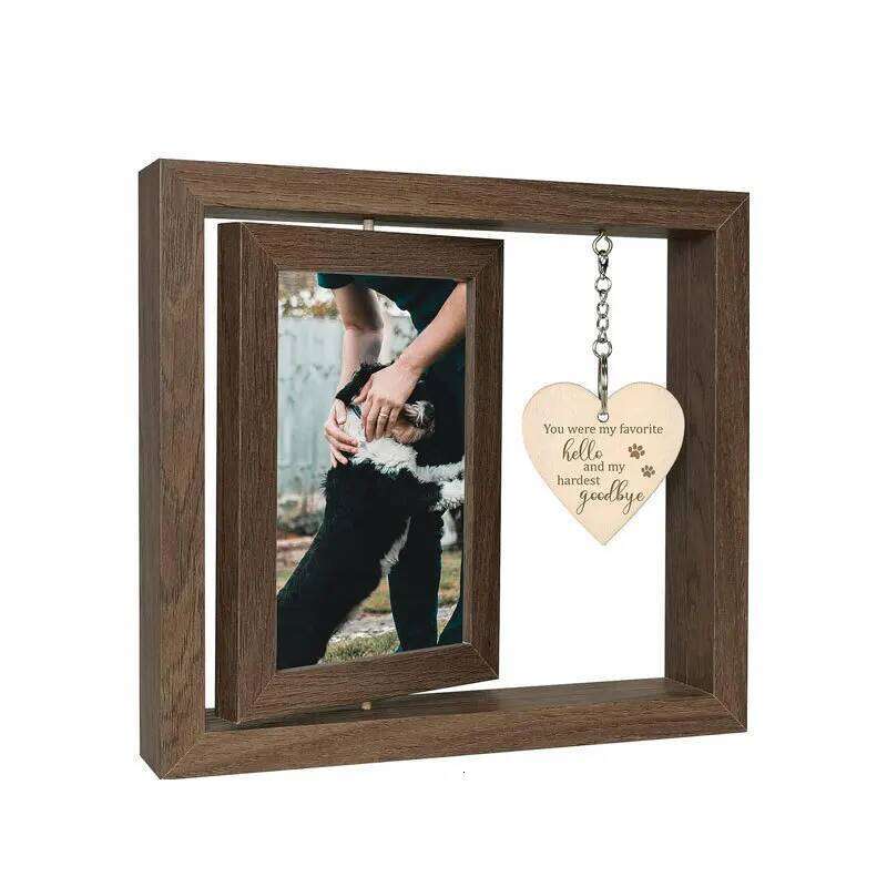 Wooden Postcard Solid Wood Rotatable Desktop Ornament Pet Commemorative Photo Frame H260306