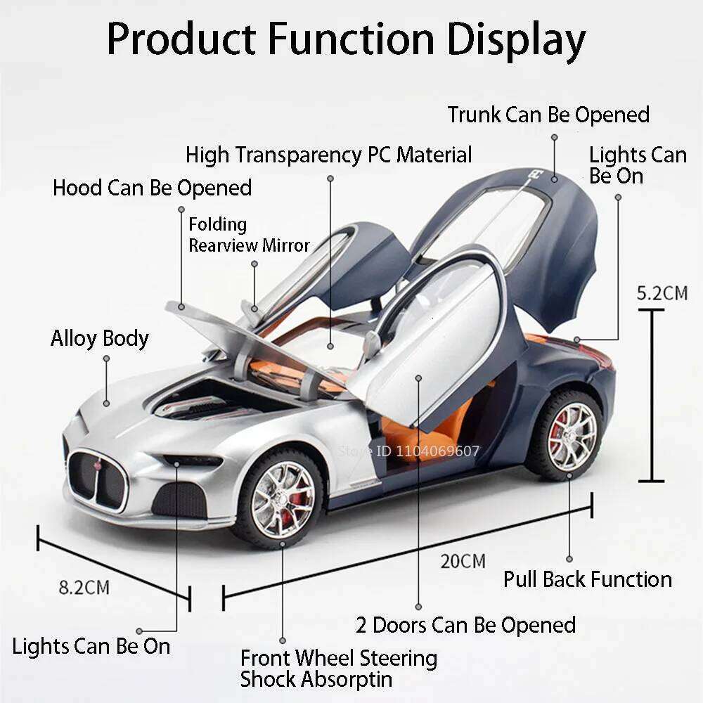 1:24 Bolide Atlantic Model Diecast Alloy Children Toys Sports Car Doors Opened Sound Light Pull Back Vehices Exquisite Gifts Z260306
