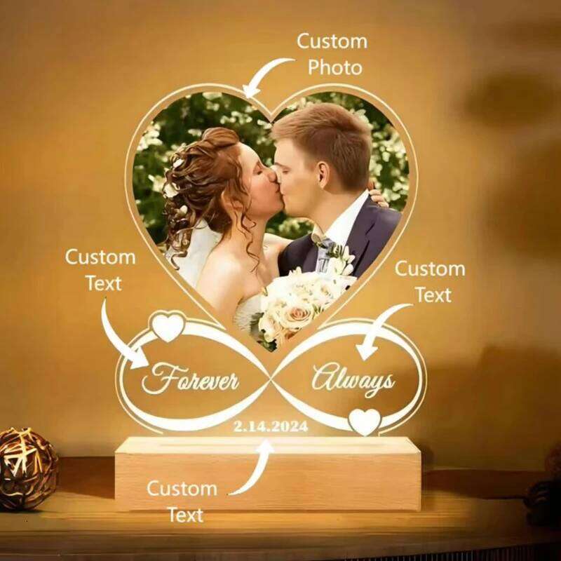 Creative Custom Acrylic Heart-shaped Photo Frame Desktop Small Table Lamp Personalized Valentine's Day Anniversary Couples Gift H260306