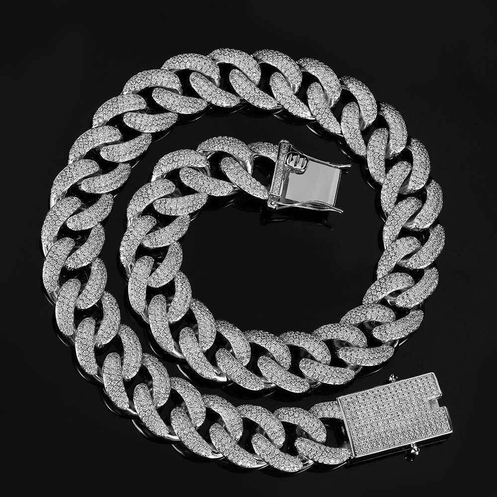 European and American jewelry hot sale: Hip-hop 18mm three-row full-diamond Cuban necklace, high-quality micro-inlaid zircon hip-hop necklace