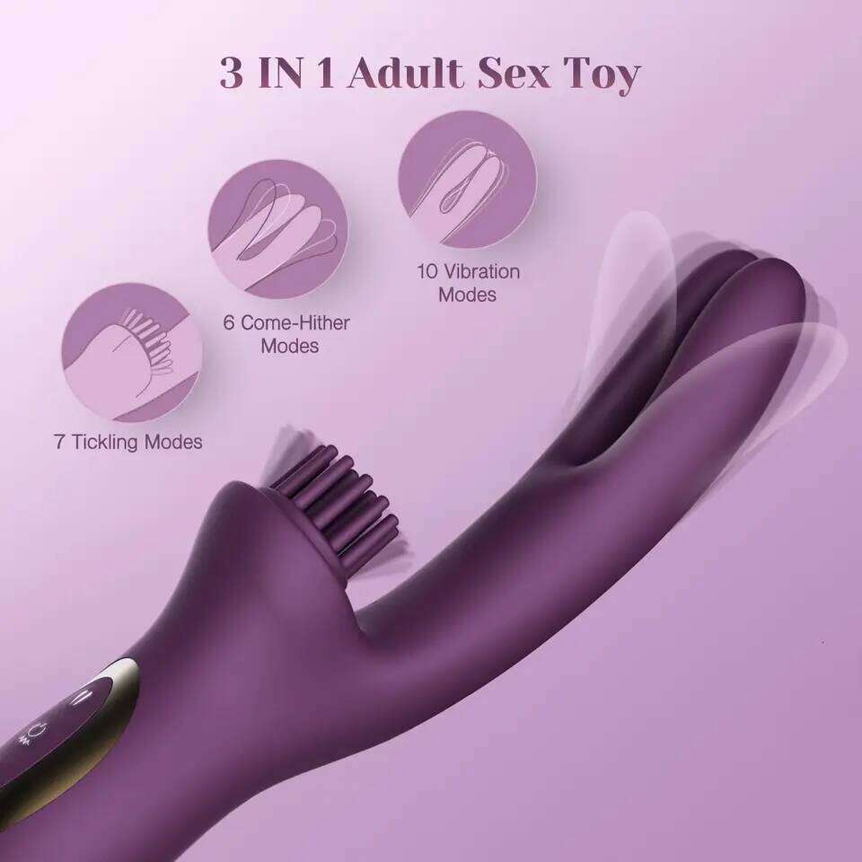 3 IN 1 Come-Hither Clitoral Tickling Rabbit Vibrator 10 Vibration Women Sex Toys for G Spot Clit Nipple Stimulation Masturbation 26L0305