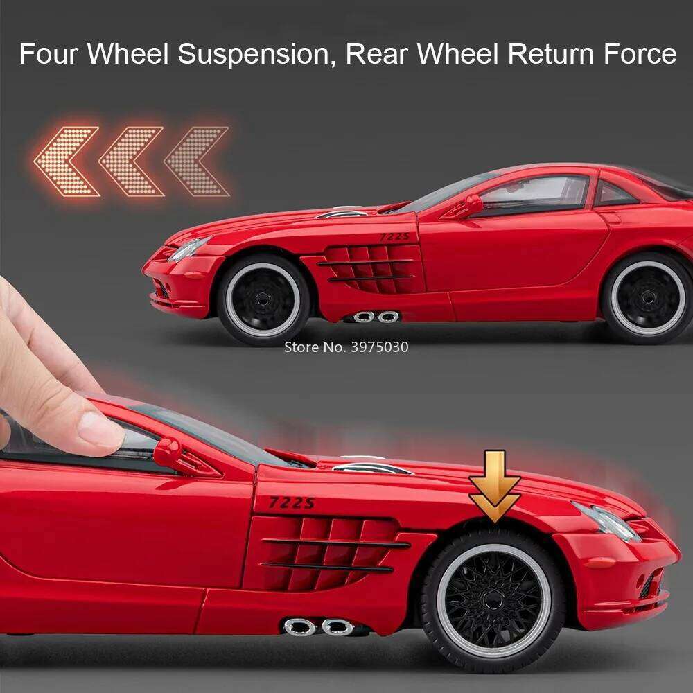 1:24 SLR 722S P1 Alloy Cars Models Diecast Toys Wheel Steering Miniature Car with Light Sound Vehicles for Child Adult Gifts Z260307