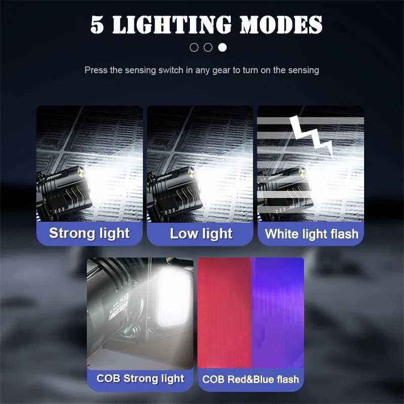 Powerful LED Headlamp Motion Sensor Headlight 18650 Rechargeable COB Head Flashlights High Power Head Lamp Fishing Headlight H260307