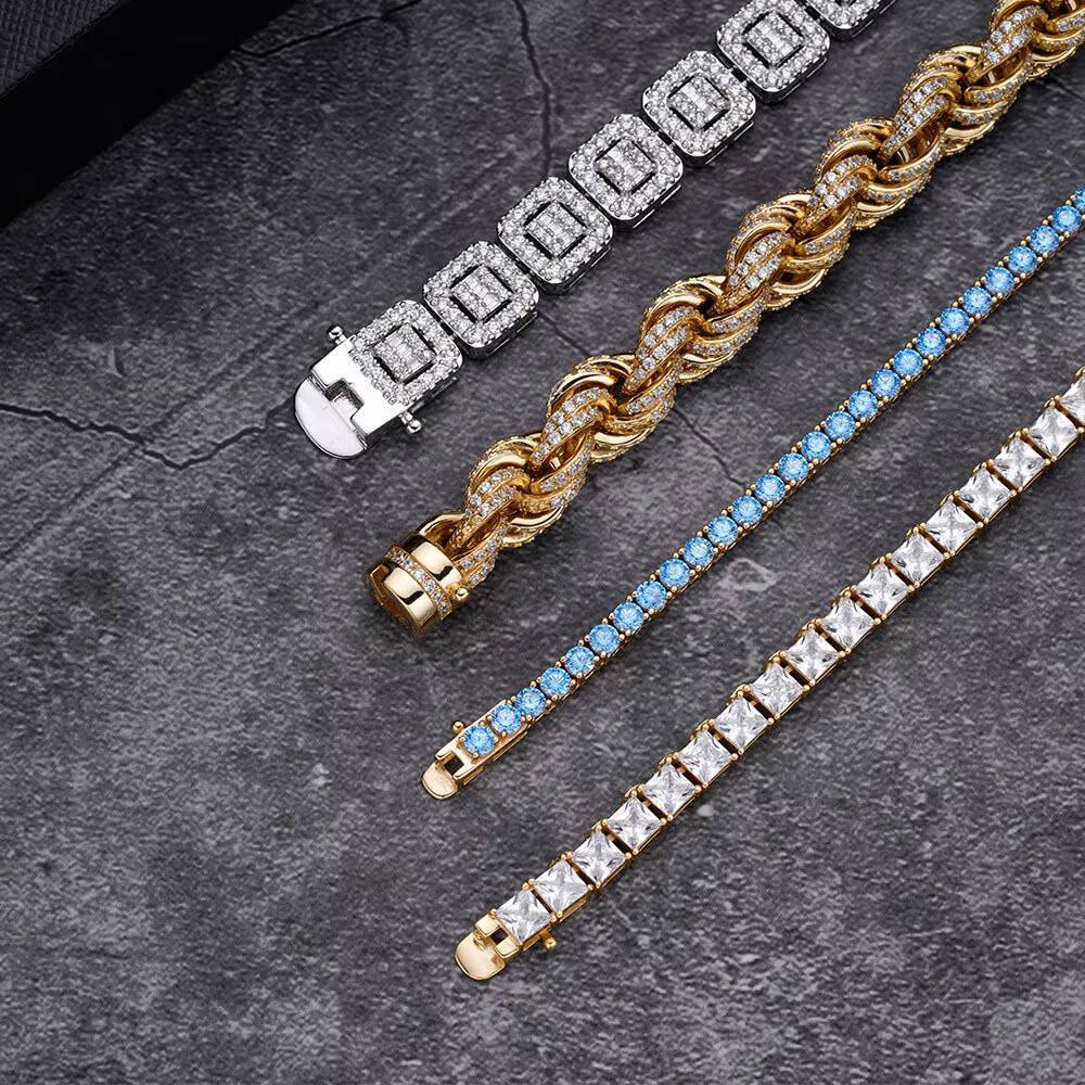 Hip Hop 925 Silver VVS D Color Moissanite Bracelet Bangle Anklet Necklace Choker Men Jewelry 6MM 8MM10MM 12MM Iced Out Rope Chai