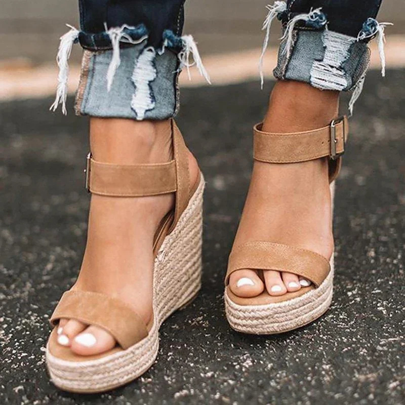 Summer Sandals Women Wedges Platform Ladies Hemp Shoes Ladies Candy Color Casual Girls Slip on Strap Cross Girls Plus Size 260306