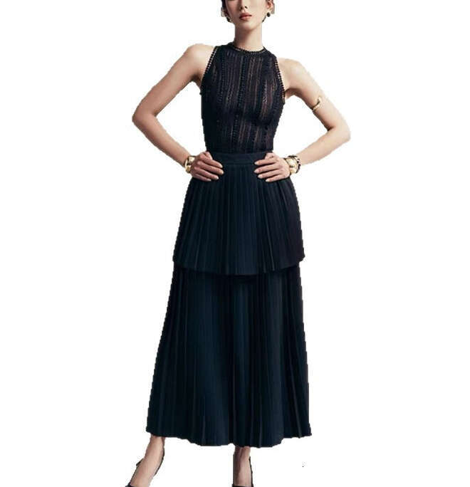 2026 Spring/Summer Women's Designer a3 Style Elegant Goddess Sleeveless Tank Top Layered Long Skirt Set