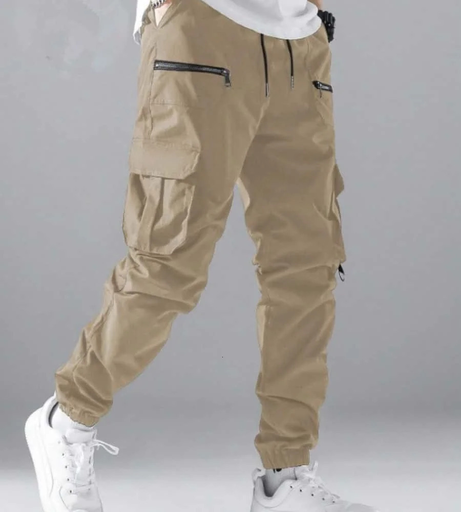 Zipper Men Flap Pocket Side Drawstring Waist Mens Cargo Pants Men Baggy Khaki Trousers Men Thin Cargo Pants Back To School 260305