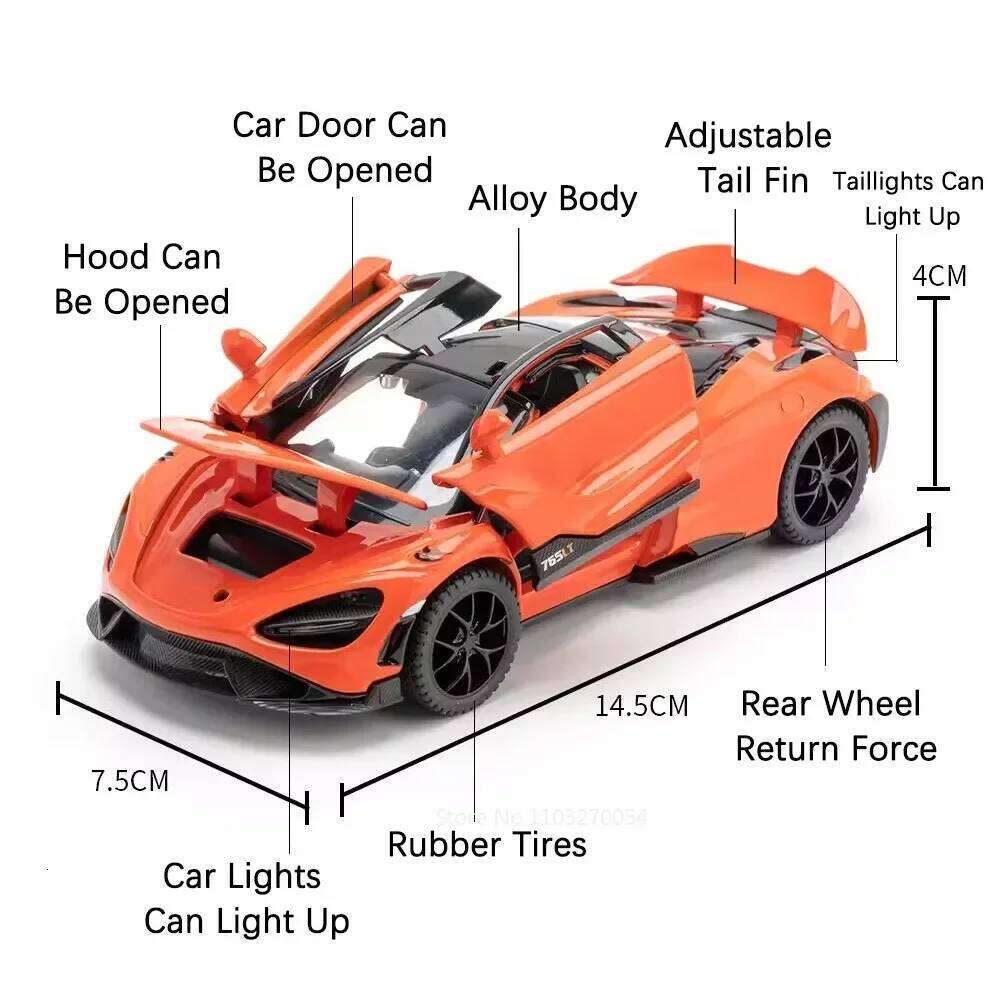 1:32 F1 765LT Car Toys Models Alloy Diecast Sports Cars Sound Light Pull Back Doors Opened Miniature Vehices Kids Birthday Gifts Z260306