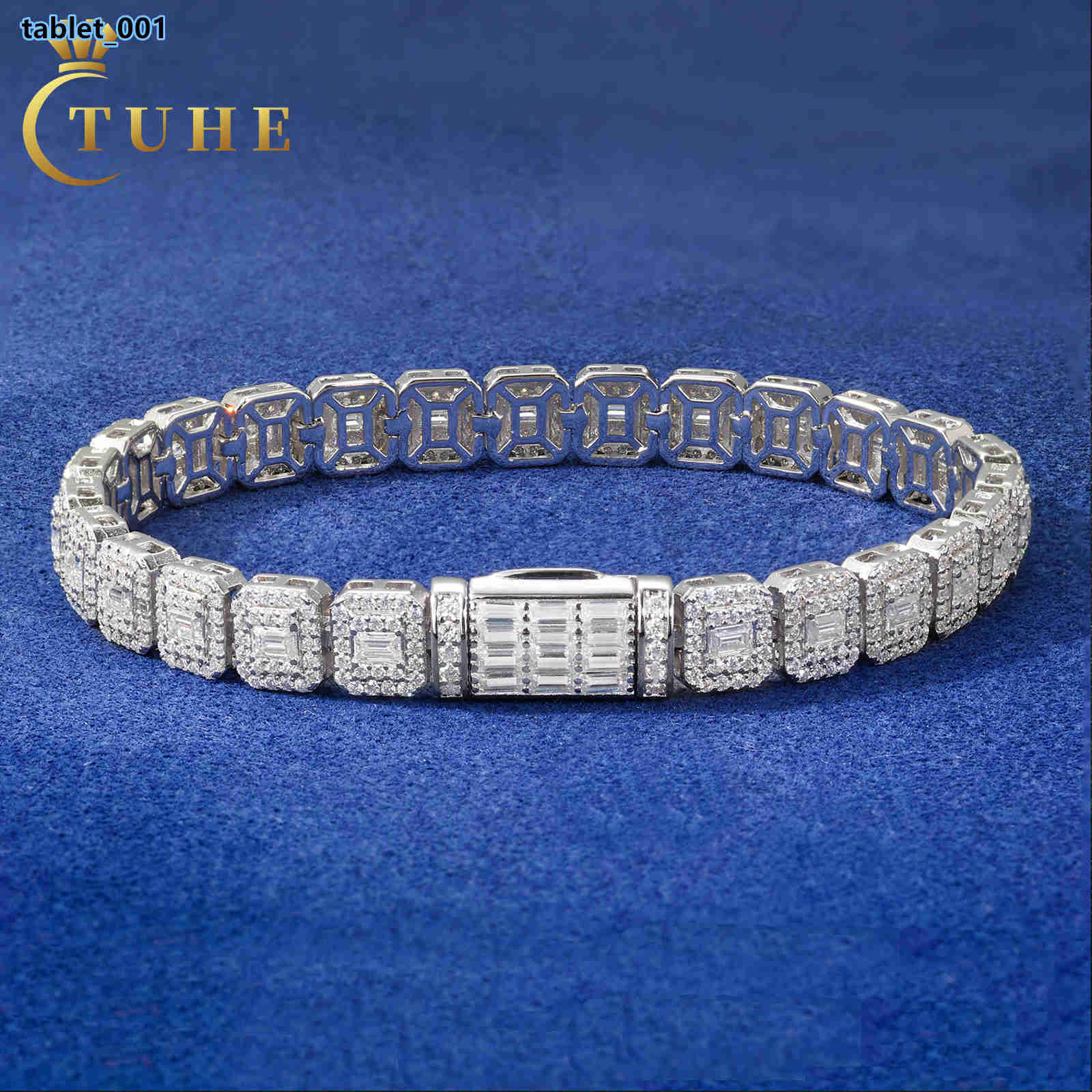 Hip Hop Jewelry 75mm White Gold 925 Silver Cluster VVS Baguette Moissanite Diamond Ice Out Tennis Bracelet for Men Women