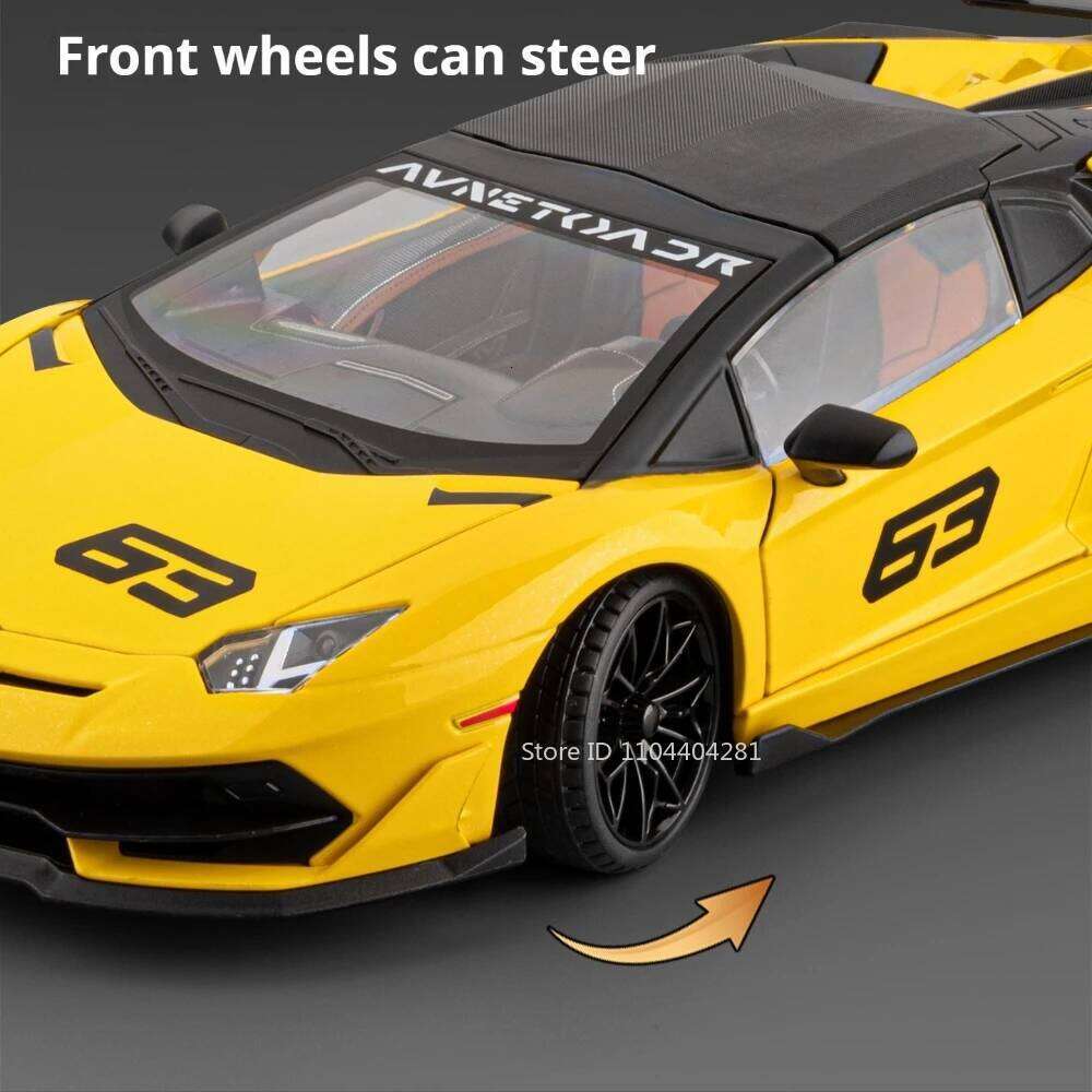 1:18 Lambor SVJ63 LP770 Alloy Models Diecast Car Toys Doors Opened Front Wheel Steering Sound Light Pull Back Sportscar Ornament Z260306