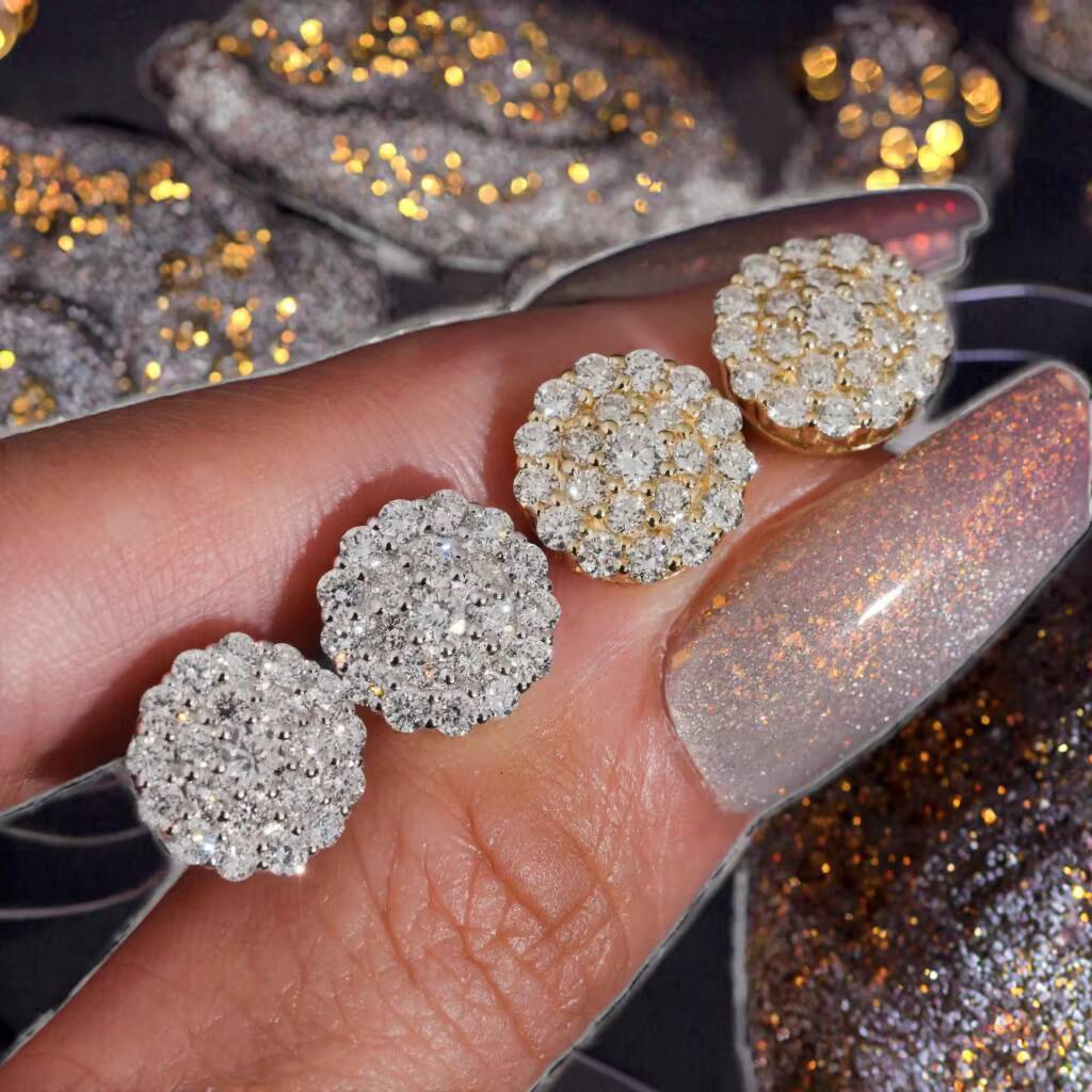 11mm Trendy Lab Diamond Stud Earrings Gold Plated 925 Silver Hip Hop Style with Iced Out Certificate for Women