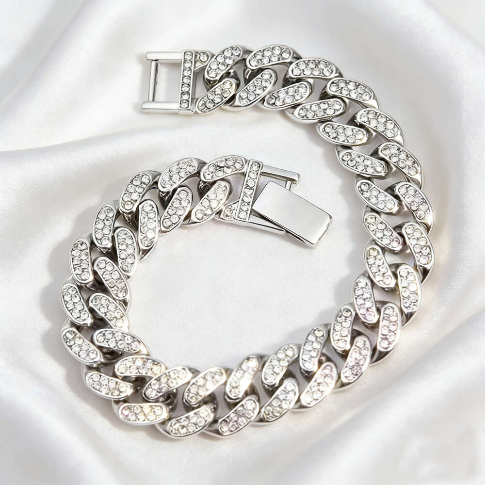 Cross-Border Hot-Selling Full Diamond Men's High-Quality Titanium Steel Hip-Hop Cuban Bracelet Jewelry Factory In-Stock Wholesale