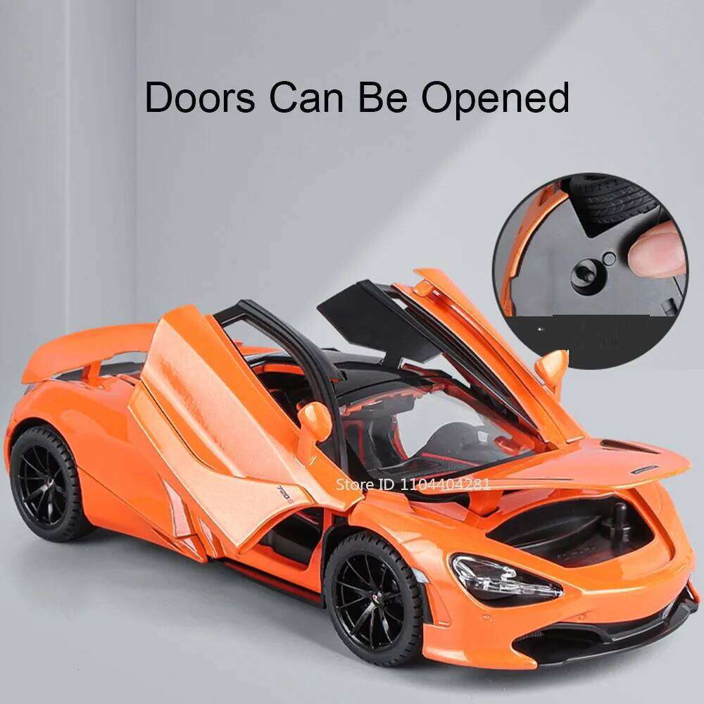 1:24 720S P1 Model Toy Alloy Diecast Sports Car Ornament Doors Opened Sound Light Pull Back Miniature Vehice Friend Holiday Gift Z260306