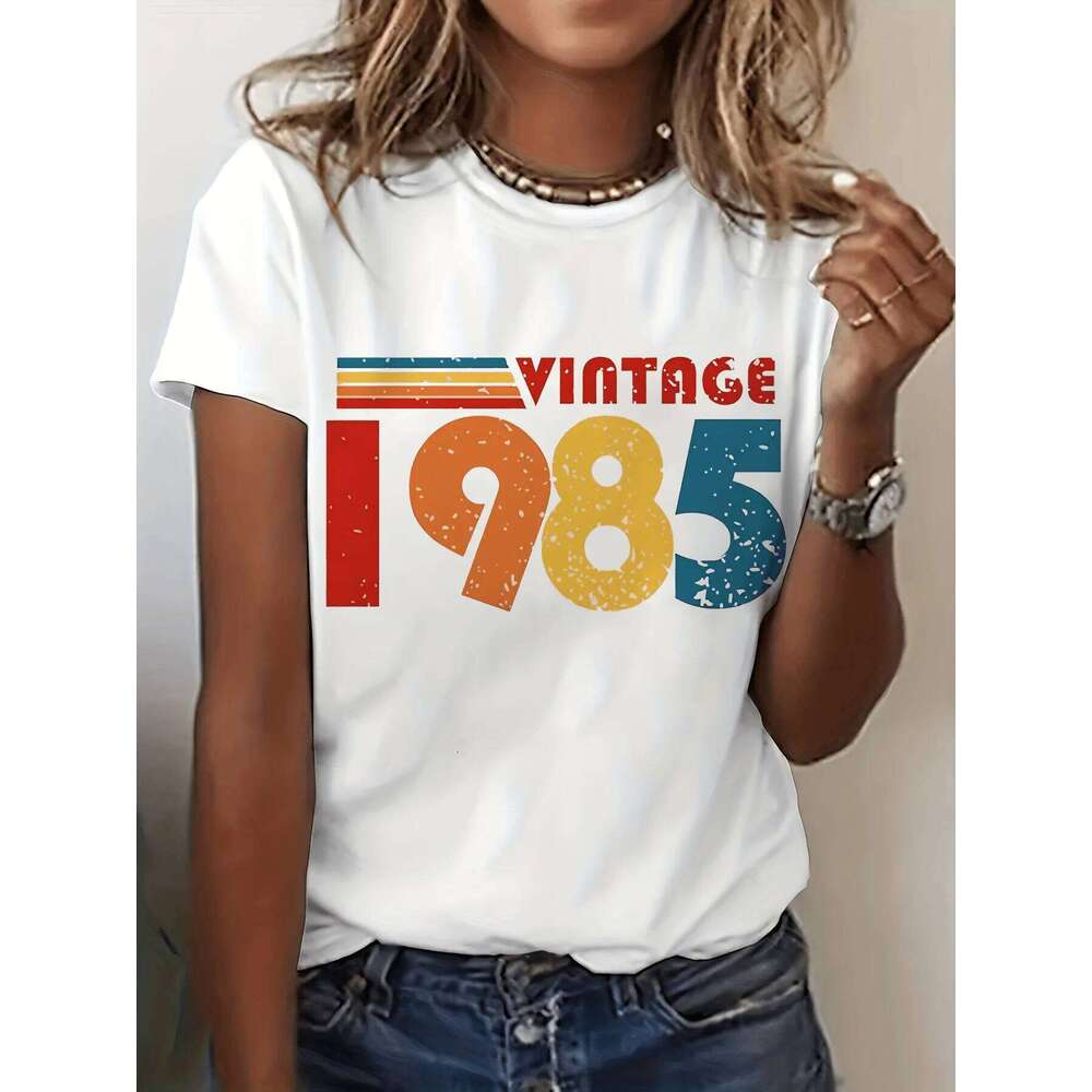Edition 1985 40th Birthday Vintage Graphic TShirt Womens Short Sleeve Crew Neck Casual with Retro Letter Print Aesthetic Clothes XJ260306