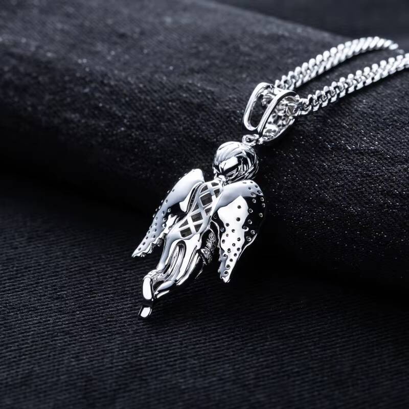 Hip Hop Angel Design Moissanite Pendant Necklace 925 Sterling Silver Edgy Streetwear Accessory