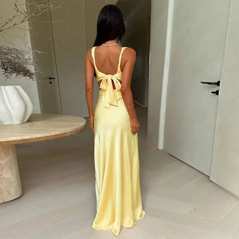 Deep V neck Hollow Long Dress Female Sleeveless Slit Beach Vacation Solid Color High Waist Bodycon Womens 260306