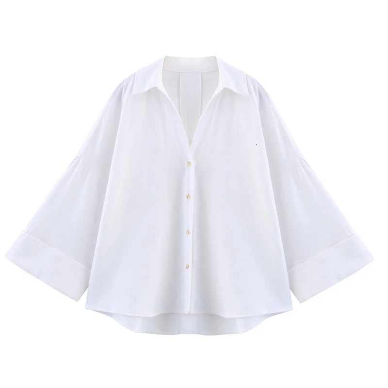 Womens Casual Loose Shirt for SpringSummer 2025 Collar Button n Wide Sleeves Minimalist Holiday Style 260228