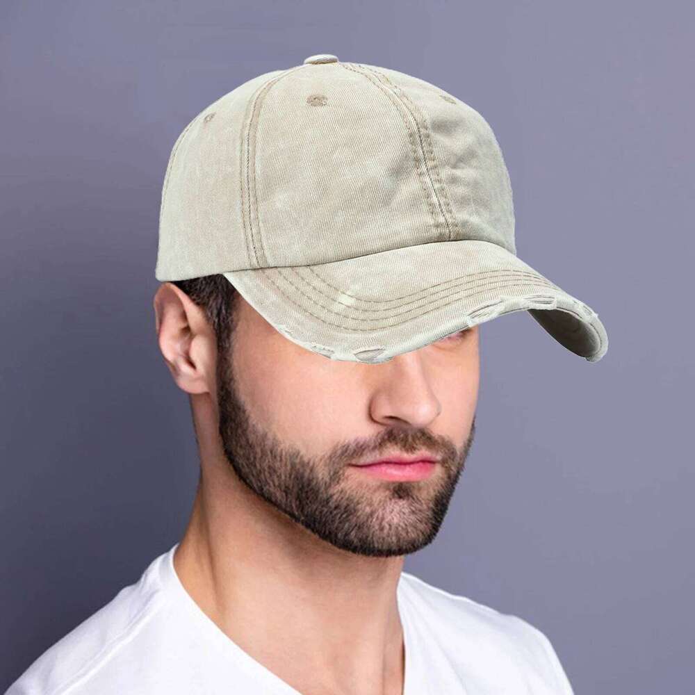 Vintage Washed Cotton Baseball Ripped Wide Brim Round Top Tie-Dye Denim Adjustable Unisex Sun Hat Sport Cap for Outdoor Y260304