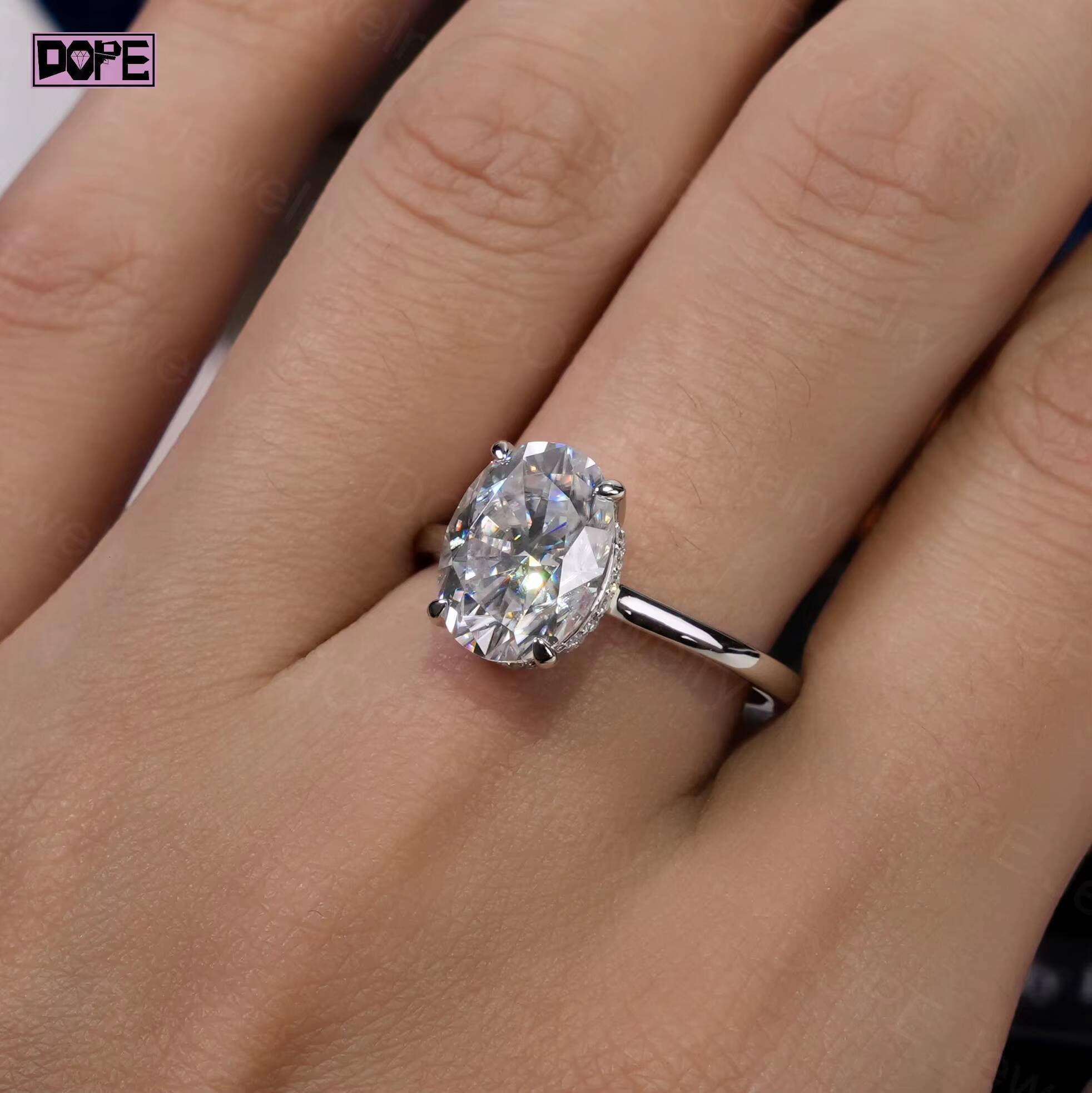 Custom Jewelry Moissanite Ring 925 Silver Hidden Halo 3CT Oval Cut Women Engagement Wedding Ring