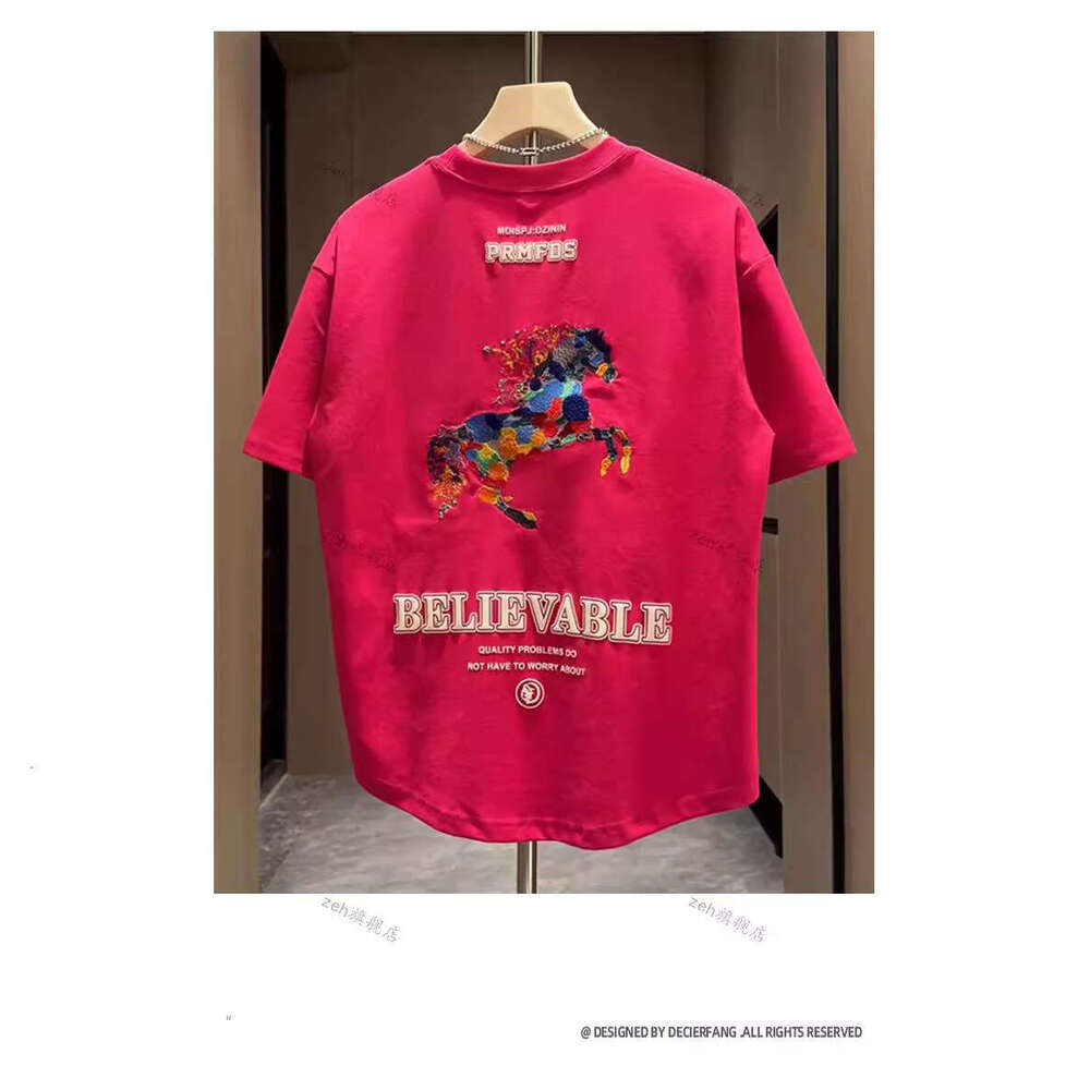 Men's Trendy Colorful Pony Print Casual Short Sleeve Summer New Round Neck Versatile Tee Shirt Cool T-Shirt Luanyun
