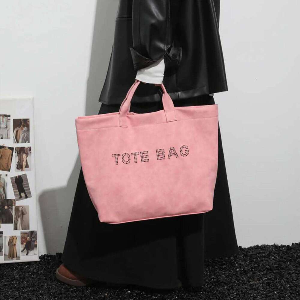 Luxury Velvet Tote Bag for Women Rhinestone Logo Embroidery Lightweight Large Capacity Velcro PU Water Resistant Comfort Handle XJ260306