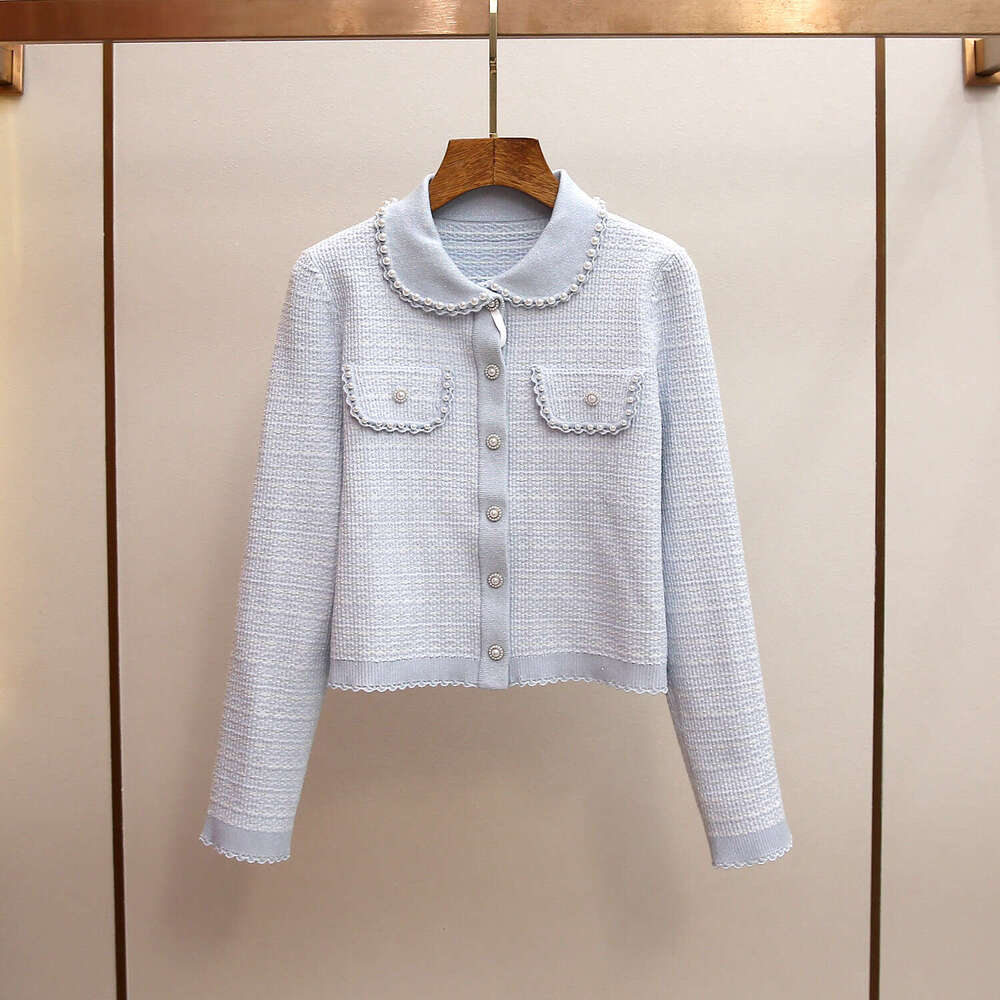 2026 Designer High end Women's Spring New Style Small Fragrant Bead Doll Collar A13 Top pleated Skirt Knitted Set