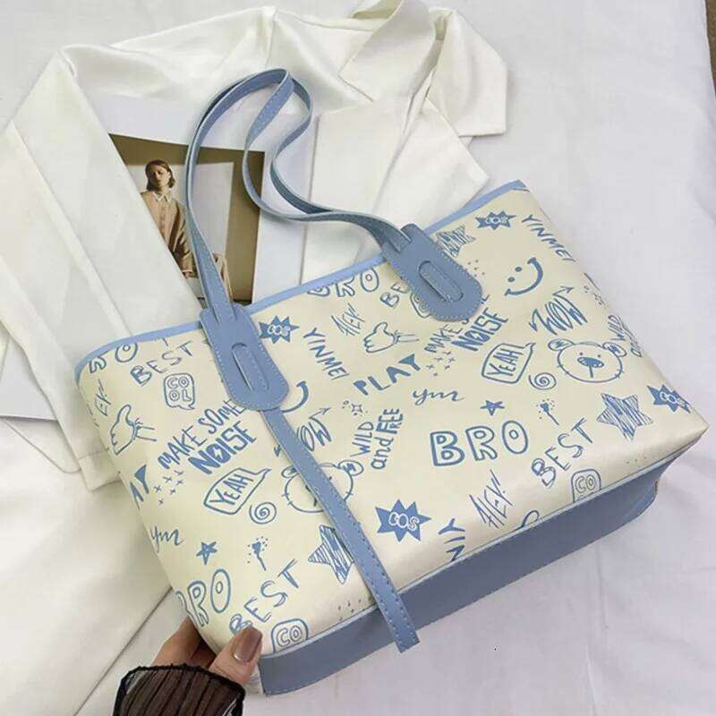 Womens New Cute Cartoon Print Single-shoulder Spring Summer Versatile And Trendy Tote Bag White Color Simple Fashion XJ260306