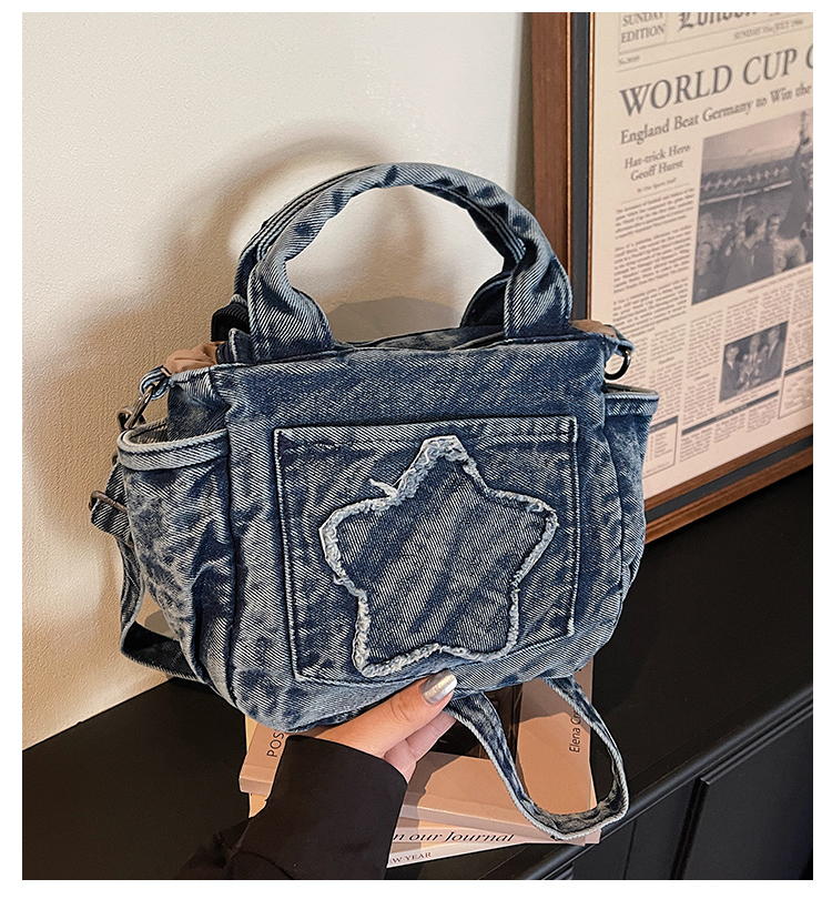 Women's Unisex Canvas Diagonal Backpack - Stylish Denim Finish Canvas Shoulder Bag for Women - Single Handle Tote with Denim Washed Fabric