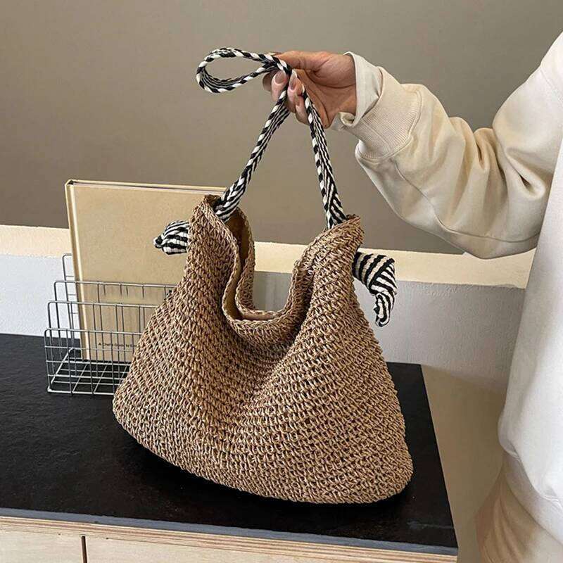 Fashion Straw Beach Basket Women Rattan Large Capacity Woven Hand-made Handbag Female Purse Totes Shoulder Bag XJ260306