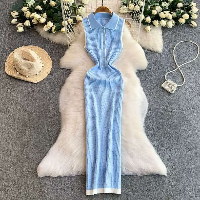 2026 Spring and Summer Designer Elegant Women's Contrast Color Flip Collar Short Sleeve Slimming Dress